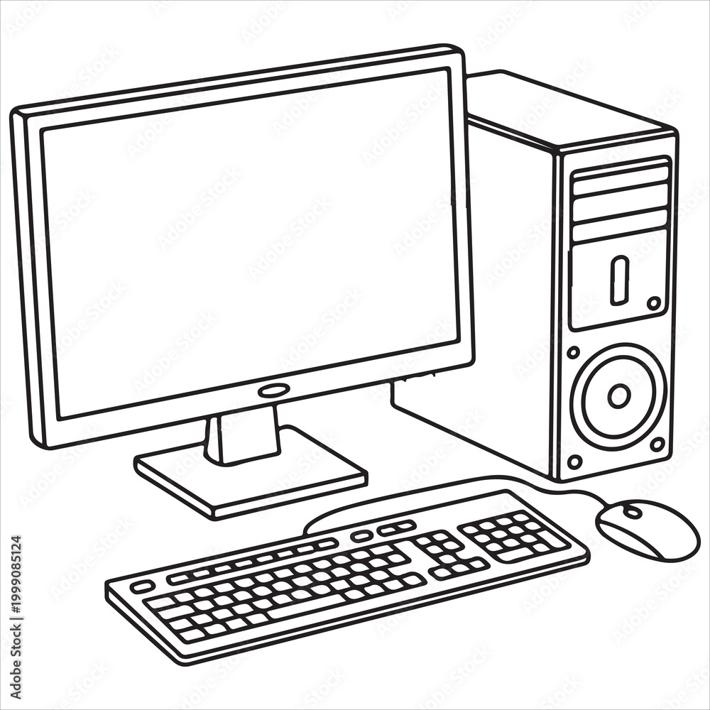 Fototapeta premium Classic desktop computer setup with monitor, tower, and peripherals