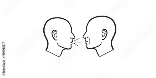 Simple sketch of two heads facing each other in profile depicting communication