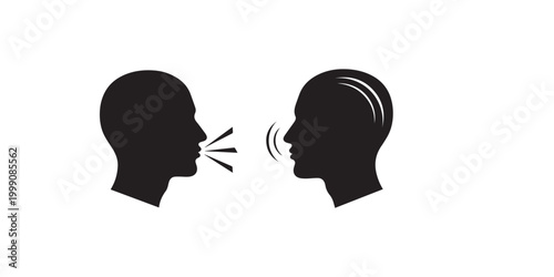 Communication concept two silhouetted heads in profile facing each other