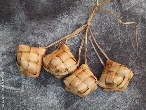 Ketupat, an Indonesian traditional cuisine very popular during Hari Raya Idul Fitri. This is made of the white rice, usually served with opor ayam on Ied day.