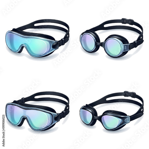 Set of Realistic Swimming Goggles with Mirrored Lenses - 3D Render Collection for Sports and Aquatic