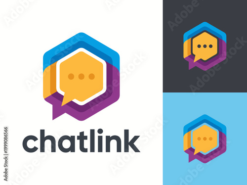 This vibrant logo design features a speech bubble representing communication, ideal for chat applications and platforms promoting social interaction and engagement.