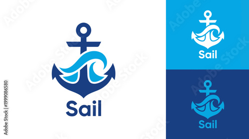 A refreshing logo illustrating an anchor entwined with waves, symbolizing strength and adventure for maritime-related businesses or sailing organizations emphasizing nautical themes.