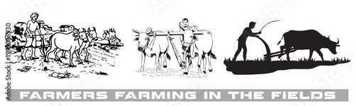 Farmer Farming in the fields vector sketch.eps
