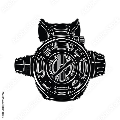 Silhouette scuba regulator mouthpiece design set bundle industrial object.