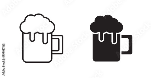 Beer mug icon vector design illustrations. line and solid styles