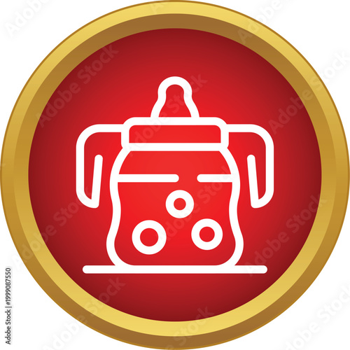 Sippy cup icon representing infant feeding in a red circular frame