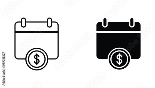 Calendar with dollar coin icon representing financial planning and payment deadlines in vector graphic