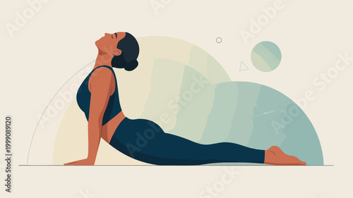 Woman practicing cobra yoga pose for fitness and wellness illustration