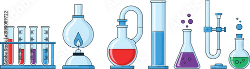 Laboratory glassware set chemistry equipment test tubes flasks and measuring cylinders vector illustration scientific experiment tools for education design
