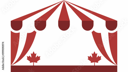 Red circus tent with maple leaf icons for Canadian event celebration