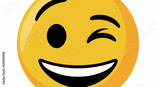 Yellow winking face emoji icon isolated on a plain white background