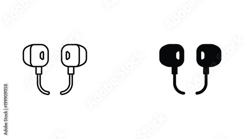 Earphones icon set featuring modern audio equipment design in black and white for music apps and personal technology interface graphic elements