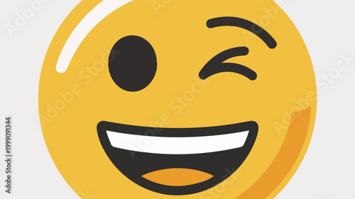 Cheerful yellow winking face emoji with a glossy finish and smile