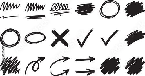 Hand drawn doodle icons and symbols for design on white background