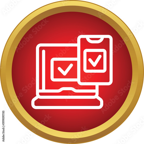 Laptop and smartphone displaying checkmarks, representing successful data synchronization