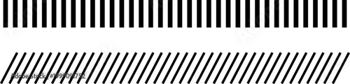 Border divider set. Slash line. Diagonal lines Border. Geometric print for caution tape or barrier. Parallel stripes. Black pattern isolated on white background vector illustration