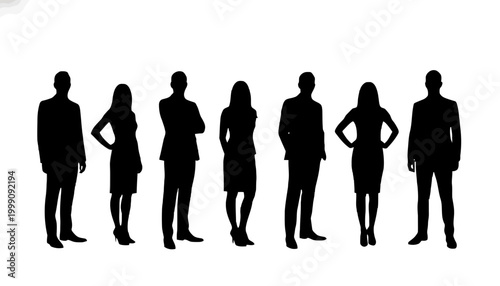 Silhouettes of business people standing in a row
