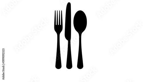 Black silhouette of a fork, knife, and spoon