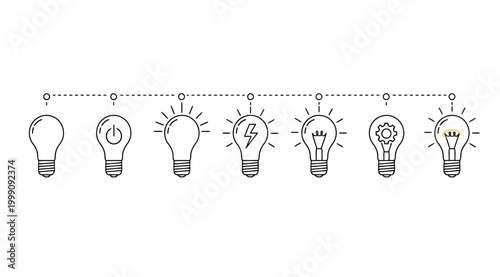Set of light bulb icons representing idea generation and innovation process