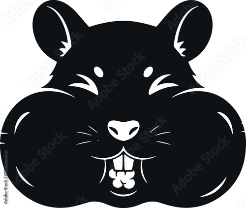 Hamster face silhouette with chubby cheeks and large front teeth, white background.