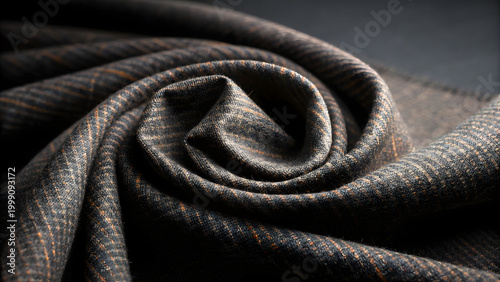 Fabric in Swirls: An elegant, textured fabric, meticulously arranged in graceful swirls, creating a sense of refined softness and intricate pattern.