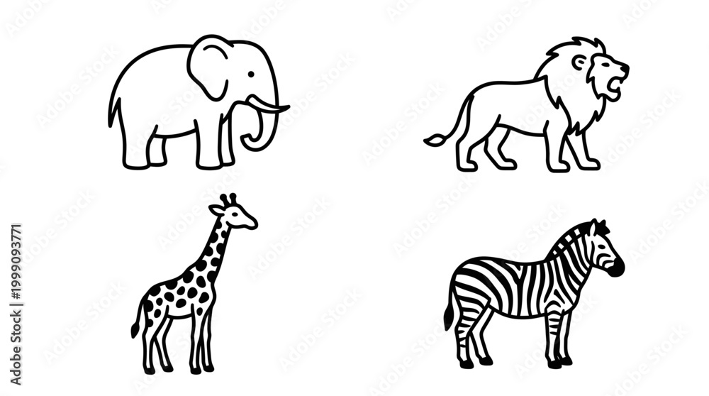 Fototapeta premium Wildlife animals illustrations black and white