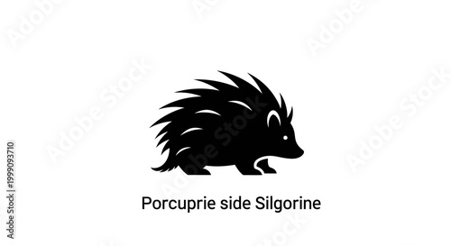 Black Silhouette of a Porcupine or Hedgehog facing right on a white background.