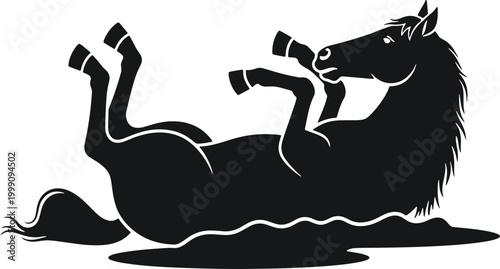 Funny horse rolling on ground vector illustration simple black and white isolated on white.