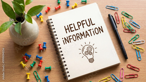 Helpful information and practical knowledge resource concept for guidance learning and idea sharing in organized educational and professional daily planning workspace