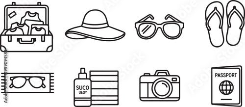Collection of travel and everyday essential items vector icons Vector