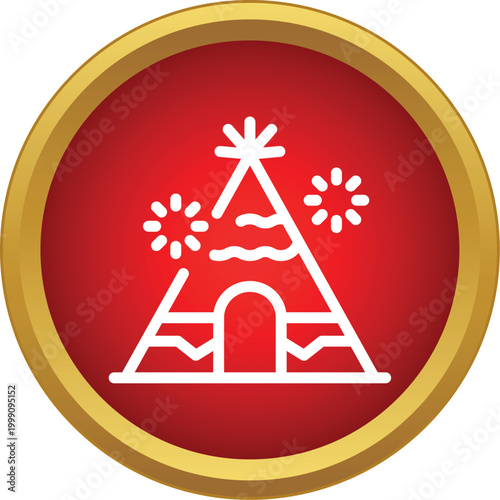 Tipi dwelling icon in a red circle with a gold border illustrating tribal housing