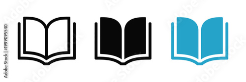 Book icons with open book and reading symbols, education and learning concept vector design for knowledge, library, and academic study materials