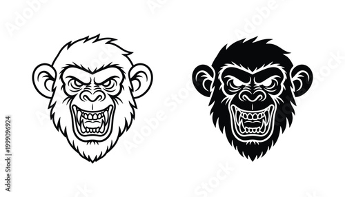 Aggressive primate ape chimpanzee gorilla head mascot symbol illustration design vector graphic for sports teams or brand identity