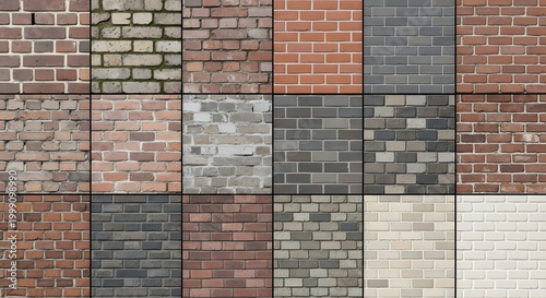 Brick wall texture collage diverse shades and patterns