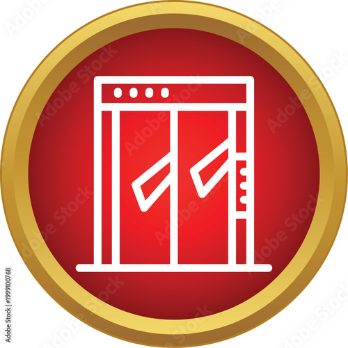 Turnstile gate icon showing an entrance barrier in a red button