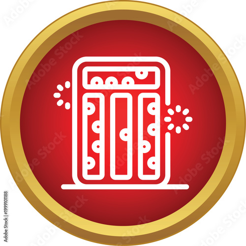 Water filtering system icon representing purification and clean drinking water on a round red button