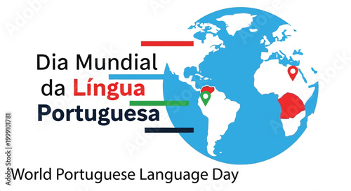 world map with dia mundial da lingua portuguesa text on white background with text World Portuguese Language Day 