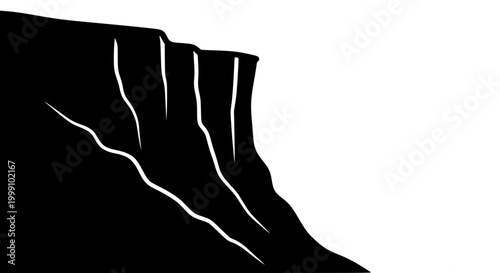 Minimalist Black Silhouette of a Mountain Cliff Side Illustration