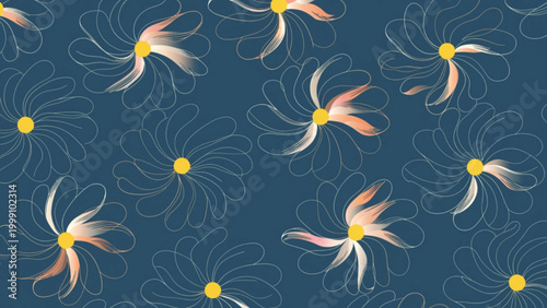 Seamless pattern of simple daisy flowers, soft cream petals  background