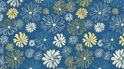 Seamless pattern of simple daisy flowers, soft cream petals  background