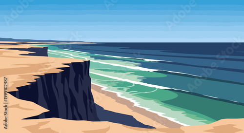 Coastal erosion with dramatic cliff collapse on a sandy beach.