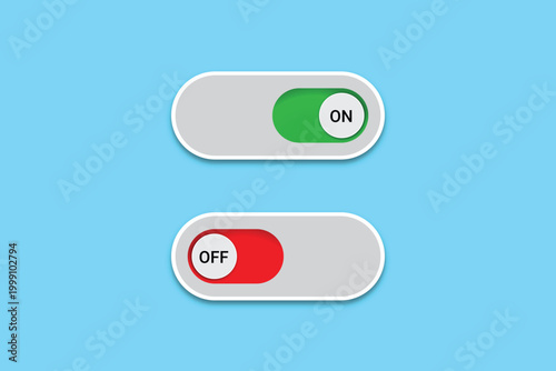 Modern 3D on and off toggle switch buttons for interface