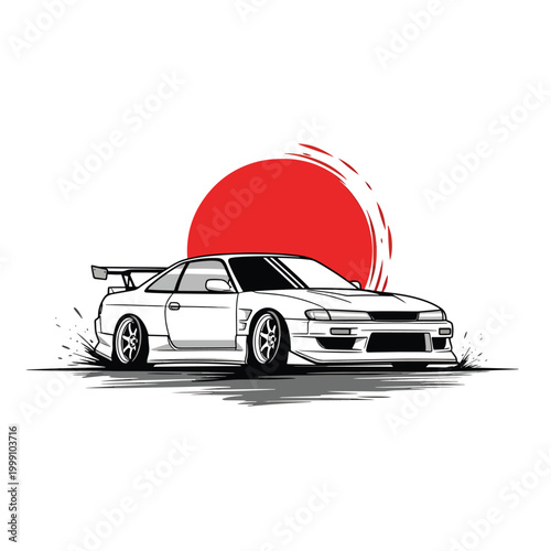 Stylized Vector Illustration of a Modified Japanese Drift Sports Car.