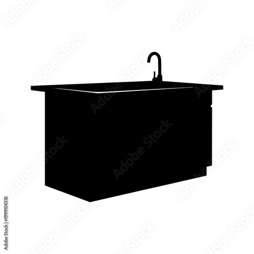Silhouette of a modern kitchen island with a sink and faucet