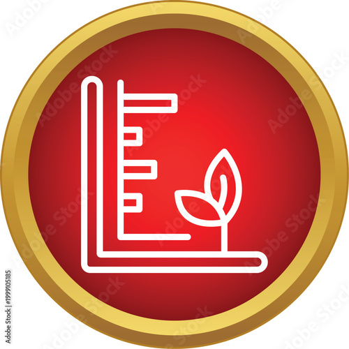 Growing plant with leaves next to a bar chart in a red circle