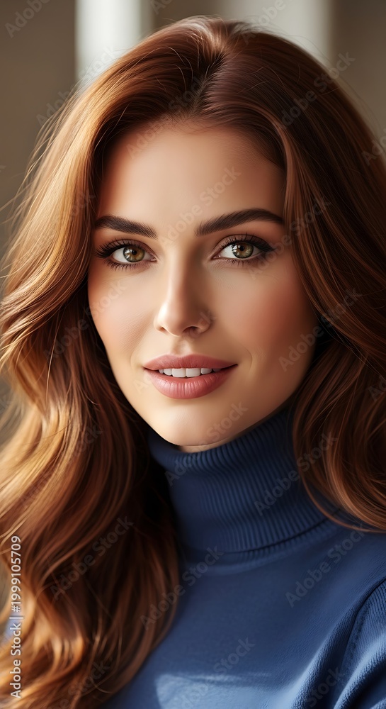 Naklejka premium Portrait of a Beautiful Woman with Auburn Hair and Green Eyes.