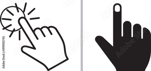 Hand gesture icons for clicking and pointing isolated on white background