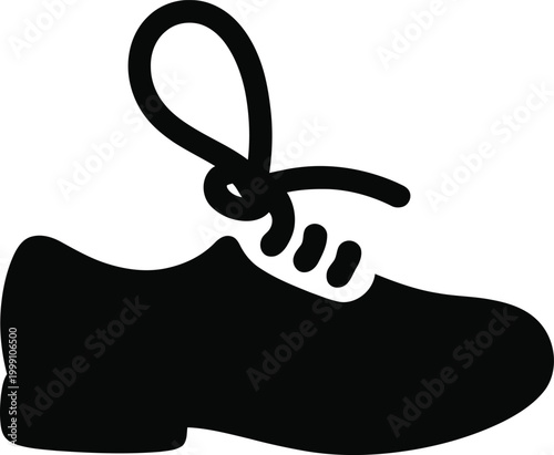 Black silhouette of a classic oxford shoe with a tied shoelace, representing footwear, fashion, and formal attire, isolated on a white background, for versatile use, in projects, and symbolizing