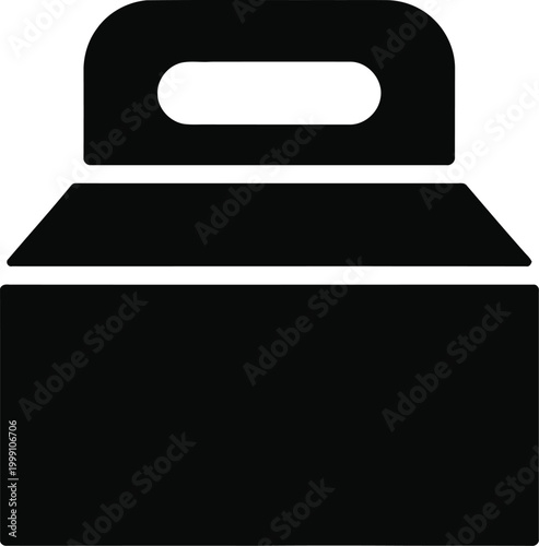 Simple black silhouette of a stylized lunchbox or container with a handle, isolated on a white background, representing food storage or portability
